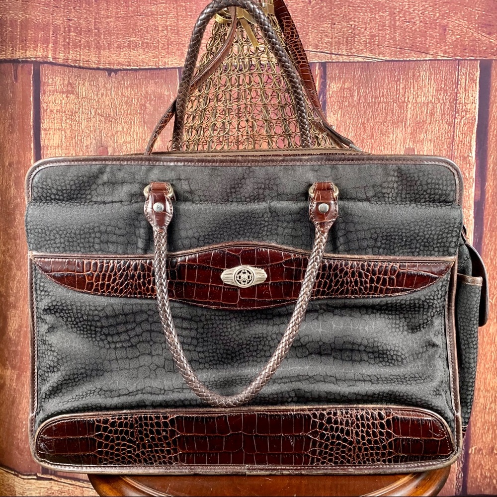 Brighton Gray and Brown Croc-Accent Laptop Tote